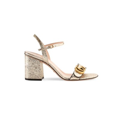 GUCCI METALLIC LAMINATED LEATHER MID-HEEL SANDALS 453379